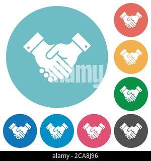 Partnership flat white icons on round color backgrounds Stock Vector