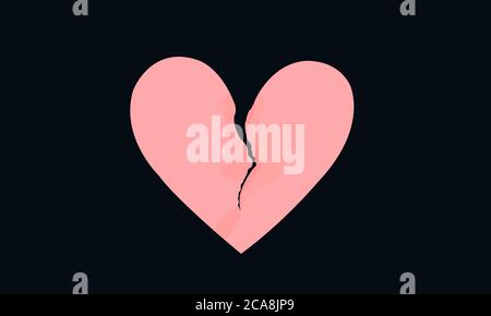 Pink heart shaped paper with torn marks. Broken heart,unrequited love. Stock Photo