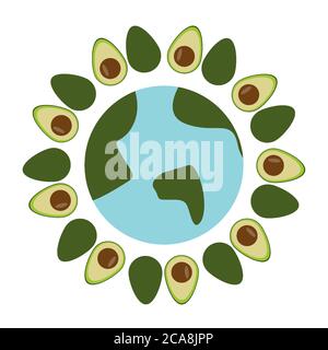 Avocado around earth isolated illustration. Avocado earth icon. Stock Vector