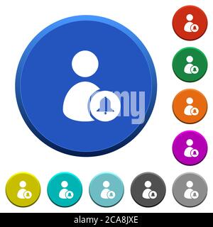 Notify user round color beveled buttons with smooth surfaces and flat white icons Stock Vector