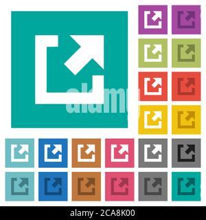External link multi colored flat icons on plain square backgrounds. Included white and darker icon variations for hover or active effects. Stock Vector