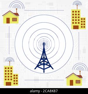 Homes and offices connected to a central server Stock Vector