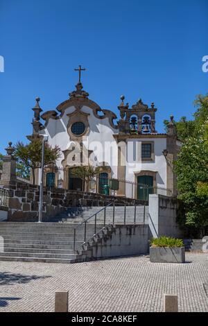 Viseu / Portugal - 07/31/2020 : Exterior view of the Church of Nossa Senhora da Conceicao, a rococo icon from the 18th century
