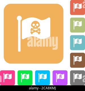 Pirate flag flat icons on rounded square vivid color backgrounds. Stock Vector