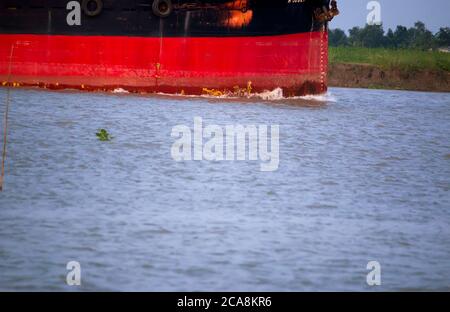 Bow of large ship with draft scale numbering Stock Photo