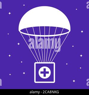 first aid kit falls by parachute. social help. flat vector illustration. Stock Vector
