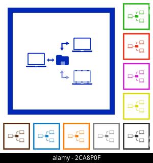 Network file system flat color icons in square frames on white background Stock Vector
