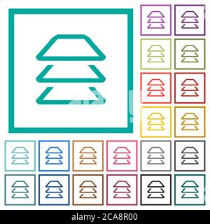 Multiple layers flat color icons with quadrant frames on white background Stock Vector