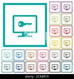 Secure desktop flat color icons with quadrant frames on white background Stock Vector