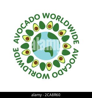 Avocado worldwide design for t-shirt. Avocado earth isolated illustration. Vegan t-shirt design Stock Vector