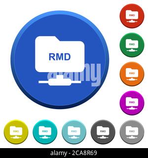 FTP remove directory round color beveled buttons with smooth surfaces and flat white icons Stock Vector