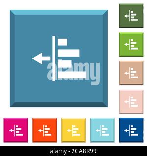 Decrease left indentation of content white icons on edged square buttons in various trendy colors Stock Vector