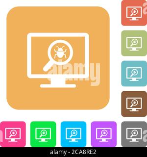 Spyware scanning flat icons on rounded square vivid color backgrounds. Stock Vector