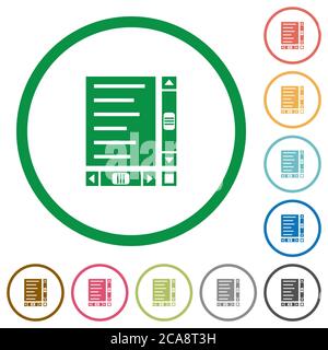 Document with content and scroll bars flat color icons in round outlines on white background Stock Vector
