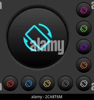 Mobile screen automatic rotation dark push buttons with vivid color icons on dark grey background Stock Vector