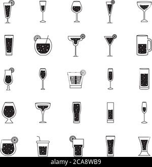 Cocktails glasses cups silhouette style icons group design, Alcohol drink bar and beverage theme Vector illustration Stock Vector