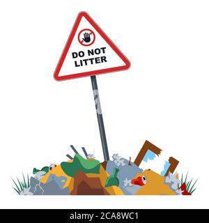 unauthorized landfills in the forbidden zone. environmental pollution. city dumps in forbidden places. flat vector illustration. Stock Vector