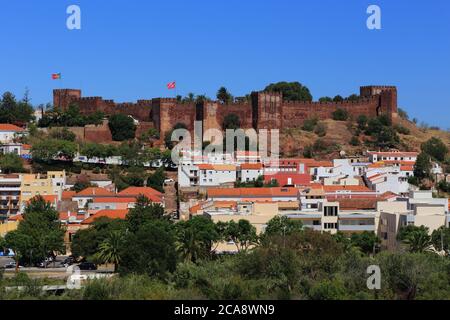 Portugal, Algarve Region, Panoramic view of the medieval town of Silves - Ancient castle on the horizon. Stock Photo