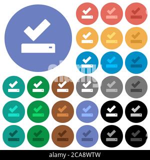 Successfully saved multi colored flat icons on round backgrounds. Included white, light and dark icon variations for hover and active status effects, Stock Vector