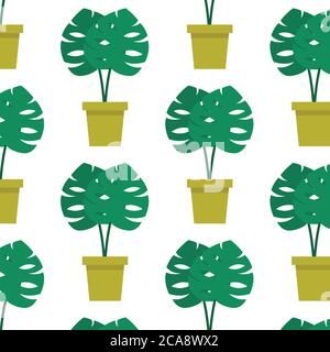 monstera plant seamless pattern, vector illustration Stock Vector