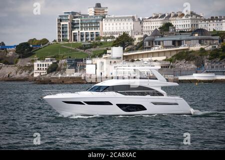 Princess Yachts Princess F70 Luxury Motor Yacht Cruiser At Pace In Plymouth Sound With The Flybridge Design And Twin Man V12 1400 Engines Princess F70 Stock Photo Alamy