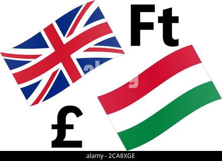 GBPHUF forex currency pair vector illustration. United Kingdom and Hungarian flag, with Pound and Forint symbol. Stock Vector
