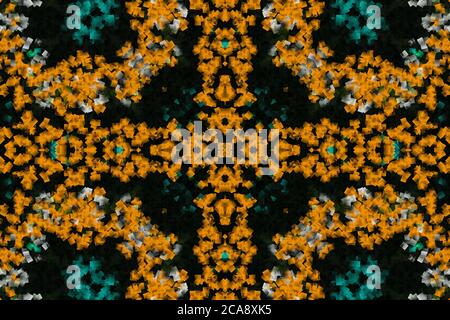 Yellow dark flower Abstract Computer generated Fractal design. Fractals are infinitely complex patterns that are self-similar across different scales. Stock Photo