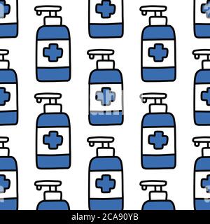 alcohol gel seamless doodle pattern, vector color illustration Stock Vector