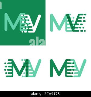 MV letters logo with accent speed in light green and dark green Stock Vector