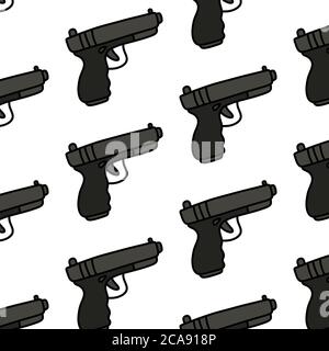 pistol seamless doodle pattern, vector illustration Stock Vector