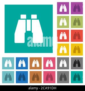 Binoculars multi colored flat icons on plain square backgrounds. Included white and darker icon variations for hover or active effects. Stock Vector