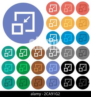 Shrink window multi colored flat icons on round backgrounds. Included white, light and dark icon variations for hover and active status effects, and b Stock Vector