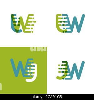JW letters logo with accent speed in light green and light blue Stock Vector