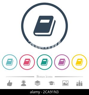 Personal diary flat color icons in round outlines. 6 bonus icons included. Stock Vector