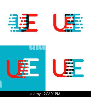 UE letters logo with accent speed red and blue Stock Vector