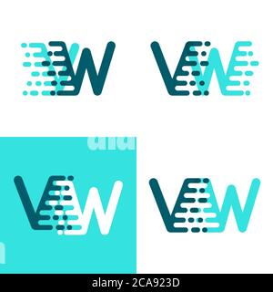 VW letters logo with accent speed green and blue Stock Vector