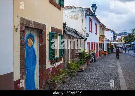 Painted doors in Rue Da Santa Maria, Funchal, Madeira, Portugal, Atlantic, Europe Stock Photo