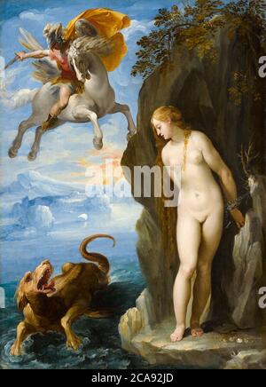 Perseus rescuing Andromeda, painting by Cavaliere D'arpino, Giuseppe Cesari, 1594-1595 Stock Photo