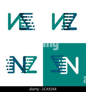 NZ letters logo with accent speed in green and dark purple Stock Vector
