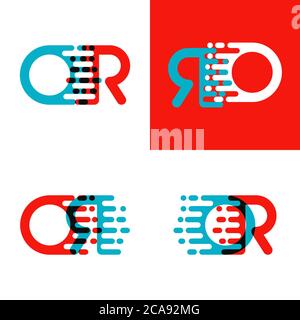 OR letters logo with accent speed in red and blue Stock Vector