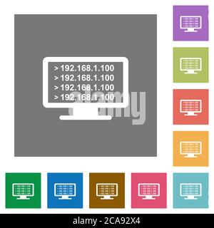 Ping remote computer flat icons on simple color square backgrounds Stock Vector