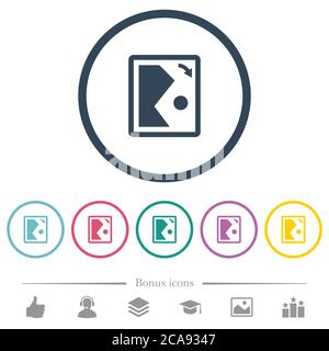 Rotate image right flat color icons in round outlines. 6 bonus icons included. Stock Vector