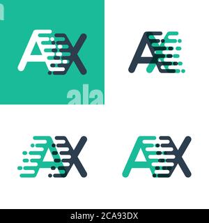 AX letters logo with accent speed in tosca green and dark blue Stock Vector