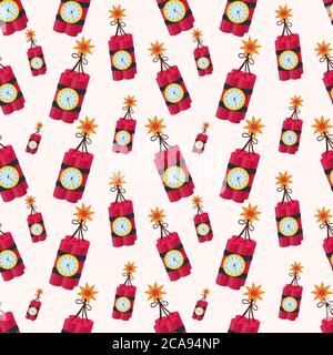 tnt explosion dynamite bomb seamless pattern vector illustration background Stock Vector