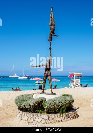 Statue Balance by Basil Watson, Doctor's Cave Beach, Montego Bay, Saint James Parish, Jamaica, West Indies, Caribbean, Central America Stock Photo