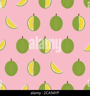 Durian with cut pieces seamless pattern. Vector illustration Stock Vector