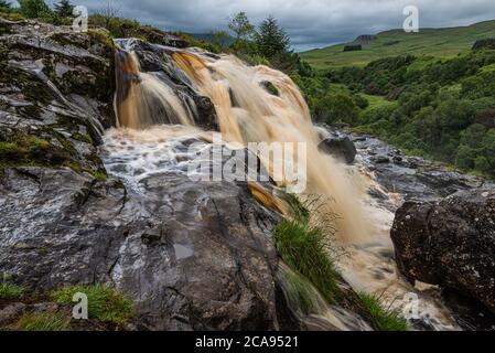 The Loup of Fintry waterfall on the River Endrick, located approximately two miles,Fintry village, near Stirling, Scotland, United Kingdom Stock Photo