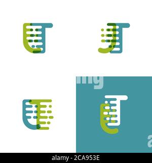 JT letters logo with accent speed in light green and light blue Stock Vector