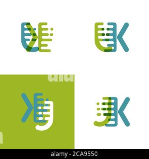 JK letters logo with accent speed in light green and light blue Stock Vector