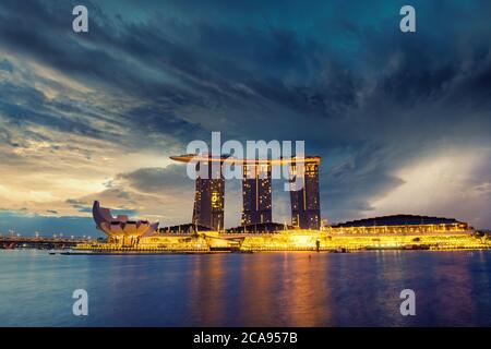 A dramatic view of Singapore's Iconic Marina Bay Sands Hotel, Singapore, Southeast Asia, Asia Stock Photo